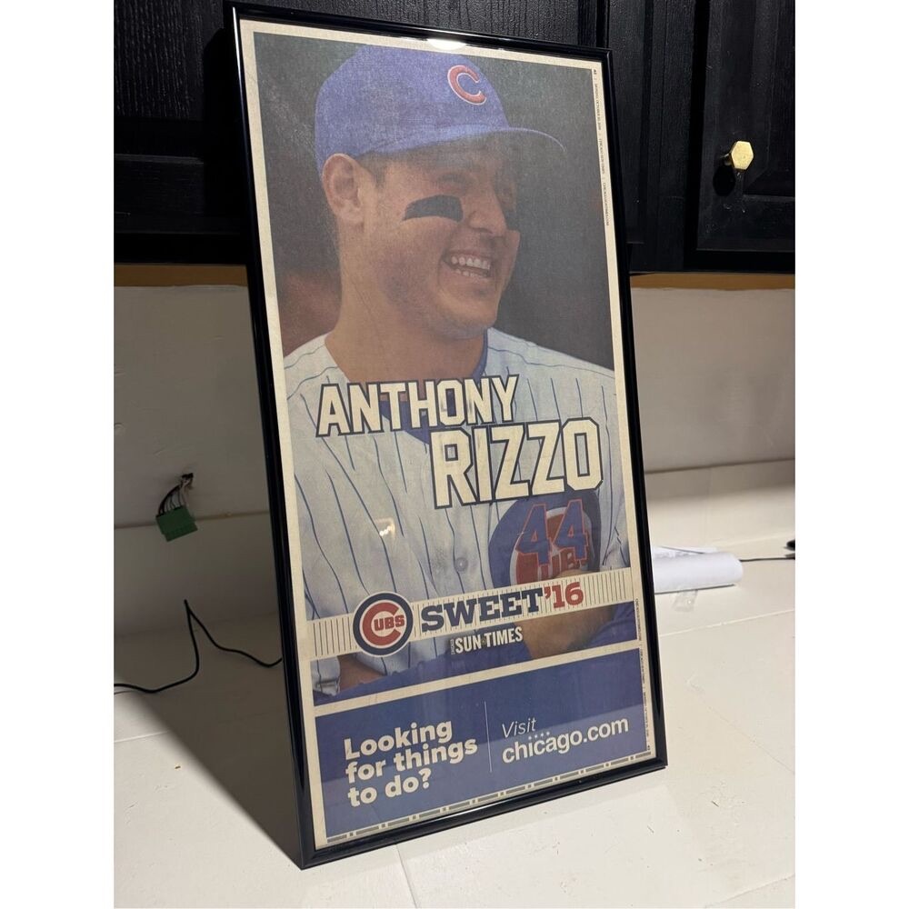 2016 Chicago Cub Anthony Rizzo framed newspaper Chicago Sun Times sweet 16 editi